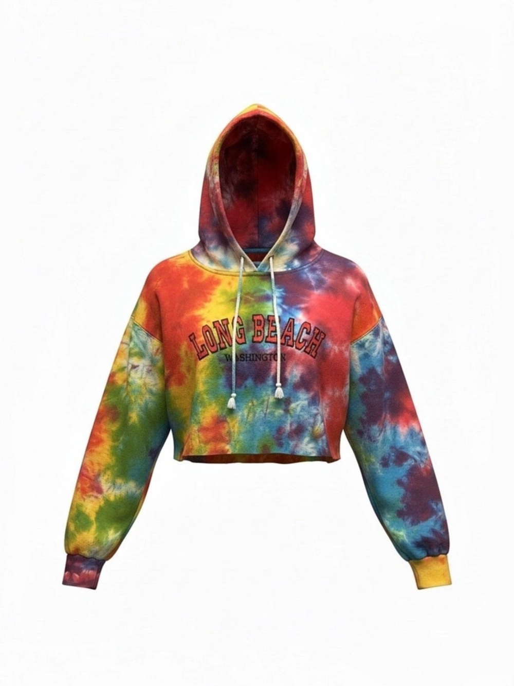 Basix Long Beach Washington Rainbow Tie Dye Cropped Hoodie L